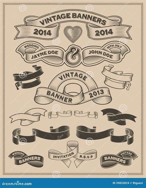 Retro Vintage Scroll And Banner Vector Set Stock Vector Illustration