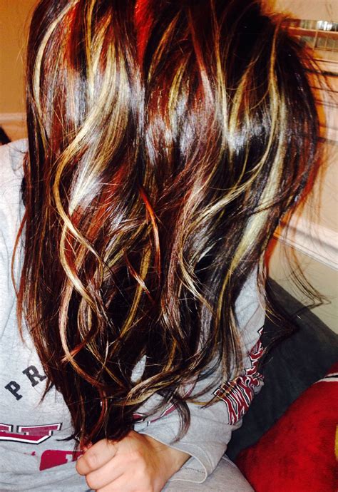 Short hair doesn't mean boring! dark brown main color with red and blonde highlights ...