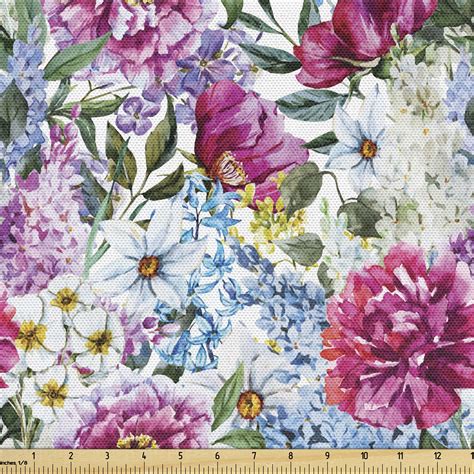 Floral Fabric By The Yard Colorful Watercolor Look Motley Bouquet