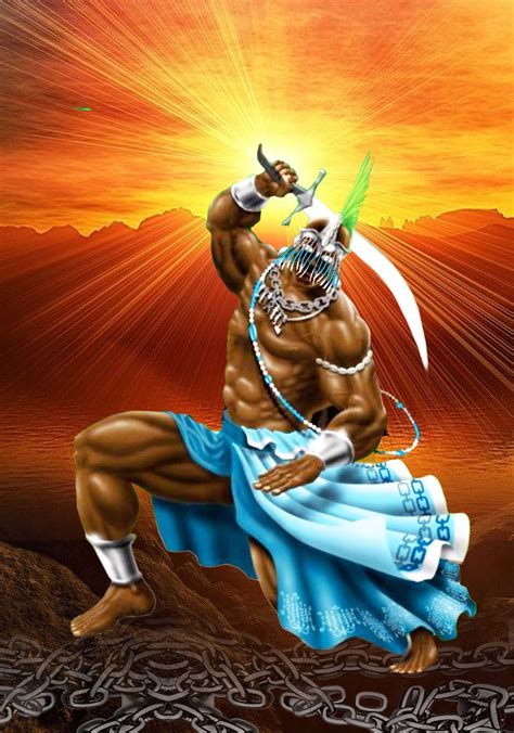 Ogun Orisha Of Iron And War Symbols Sword Chains Color Blue By