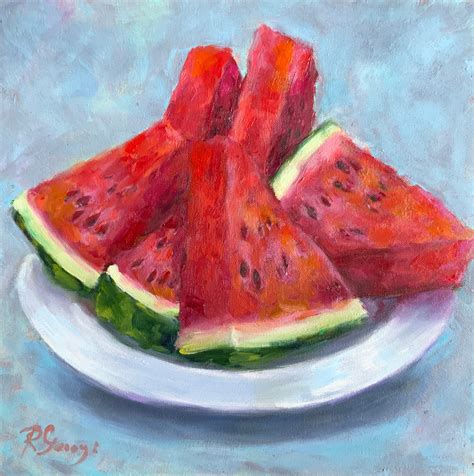 Watermelon Painting Fruit Original Art 10 X 10 Etsy
