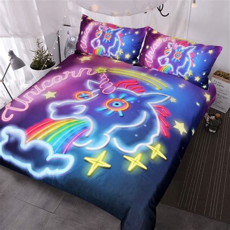 Blessliving Galaxy Unicorn Duvet Cover 3 Piece Cosmic Rainbow Bedding