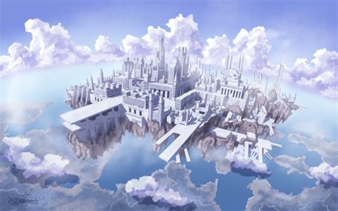 Pixiv Fantasia Building Sky Clouds Floating Island