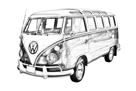 Black And White Vw Classic Vw Pictures Van Drawing Bus Art Bus Drawing