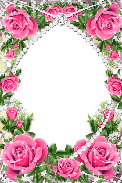 A Frame With Red Roses And Pearls