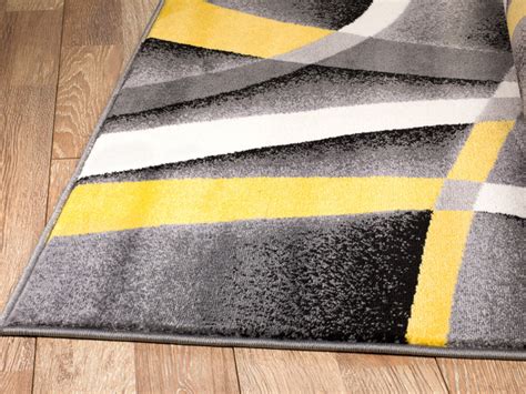 Summit Gray Abstract Area Rug With Yellow And White Lines Design H21