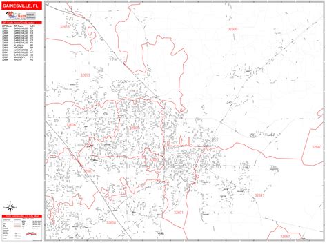 Gainesville Florida Zip Code Wall Map Red Line Style By Marketmaps