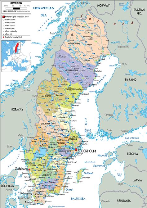 large size political map of sweden worldometer