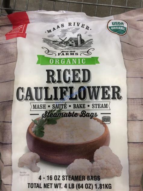 Costco sells maas river farms cauliflower tots, a healthier alternative to tater tots. Costco-1170851-MASS-River-Organic-Cauliflower-Rice-name - CostcoChaser