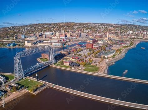 Aerial View Of The Popular Canal Park Area Of Duluth Minnesota Stock