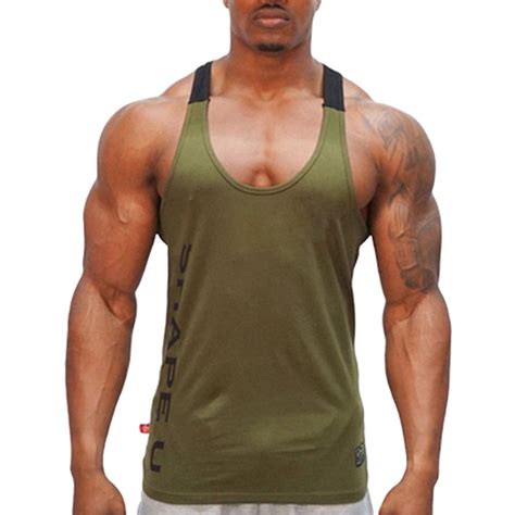 Discount Activity Mens Gym Vest Bodybuilding Muscle Stringer Ribbed Vest Racerback Fitness A Fun