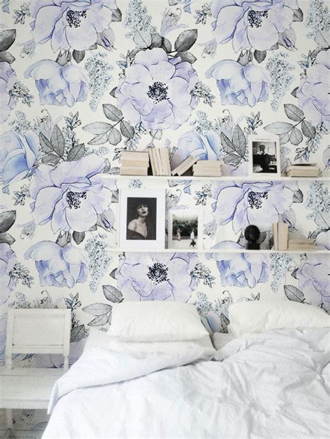 Lovely Soft Romantic Floral Print Blue Roses Removable Wallpaper For
