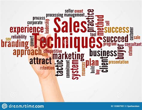 Sales Techniques Word Cloud And Hand With Marker Concept Stock Image