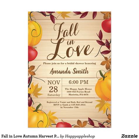 Fall In Love Autumn Harvest Pumpkin Bridal Shower Invitation Zazzle