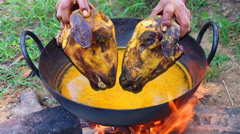GOAT HEADS RECIPE Goat Heads Curry Cooking In Banana Leaf Farmer Cooking Channel YouTube