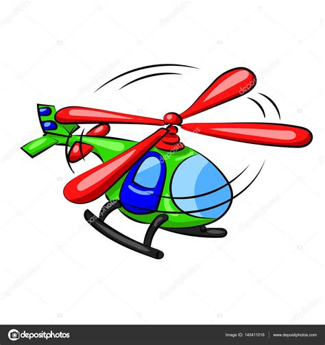 Helicóptero De Dibujos Animados Verde Niño Con Hélice Roja Vector
