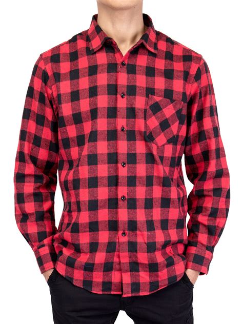 SAYFUT - Mens Long Sleeve Plaid Shirt Flannel Plaid Shirt Button Down ...