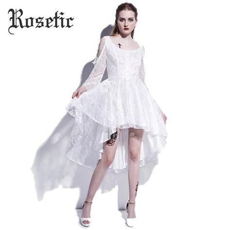 Rosetic Gothic Dress White Asymmetrical Lace Slim Dresses Women Party