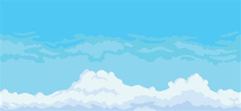 Pixel Art Sky Background With Clouds Cloudy Blue Sky Vector For 8bit