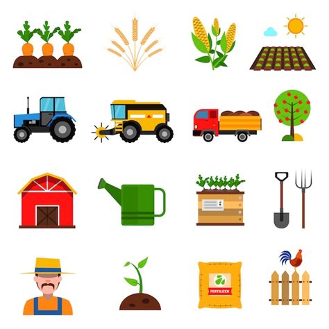 Conjunto De Iconos De Agricultura Vector Gratis