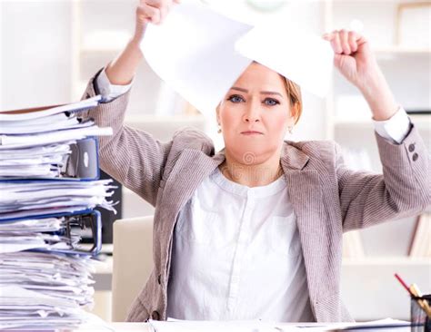 Businesswoman Very Busy With Ongoing Paperwork Stock Image Image Of