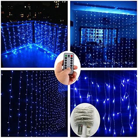 Blue Curtain String Lights With Remotebattery Operated300 Led 98ft