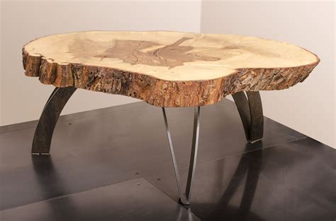 Hand Crafted Coffee Table Live Edge Maple Weathered Steel By Visual