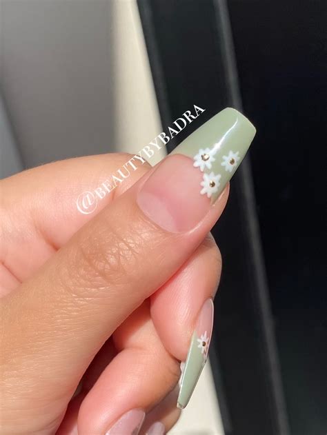 Hand Painted Sage Green French Tip Smile Line With White Etsy