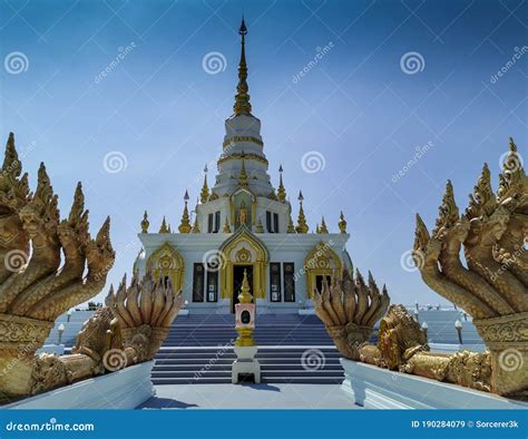 Front View Of Buddhist Temple With Sculpture Of Naga Stock Image