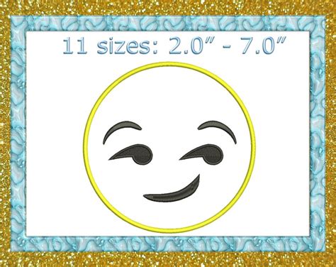 Smirking Emoji Applique Design Smirk Face Emoji Machine Etsy