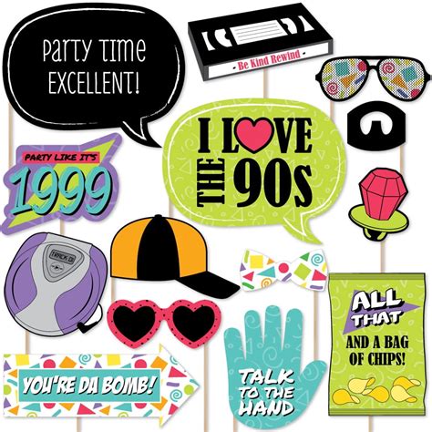 90s Throwback 90s Party Photo Booth Props Kit 20 Count