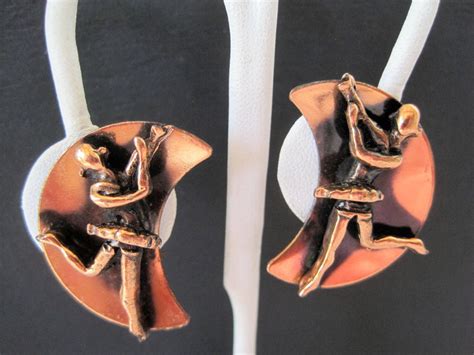 Ballet Dancer Earrings Mid Century Copper Vintage Clip Ons Seethis Co