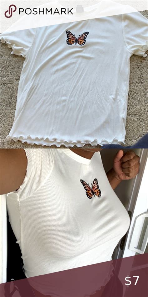 White Ribbed Butterfly Crop Top In 2020 Tops Crop Tops Fashion