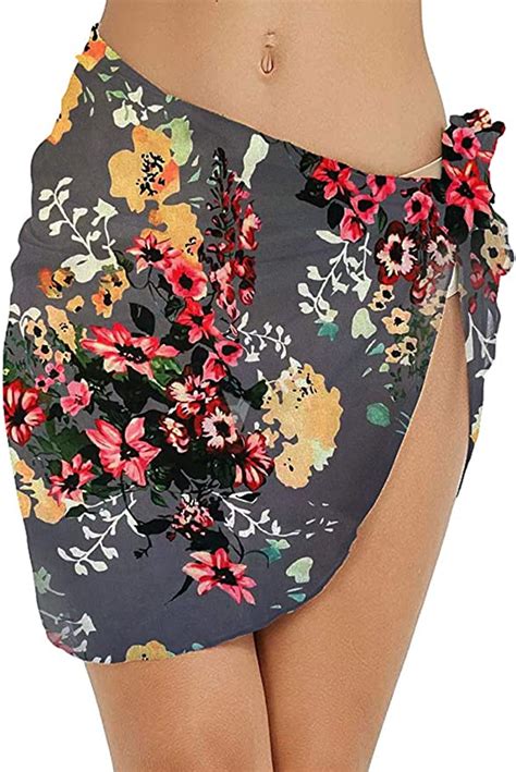 fobexiss women short sarongs beach wrap sheer bikini wraps chiffon floral print cover ups for