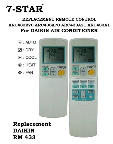 Daikin Aircon Remote Replacement Remote Control Arc B Arc A