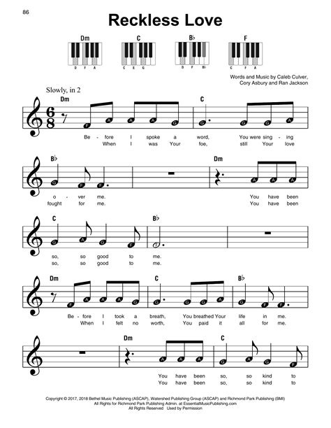 Reckless Love Super Easy Piano Print Sheet Music Now