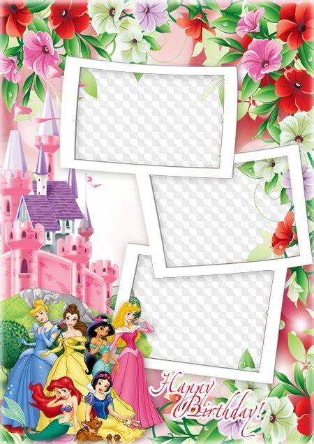 Happy Birthday Psd Png Photo Frame With Disney Princesses