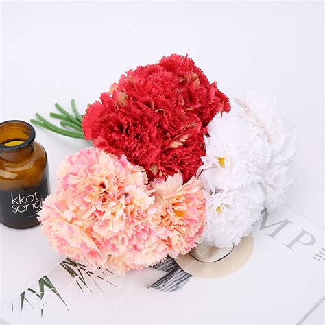 10 head pink silk carnation artificial flowers bridal bouquet for home wedding decoration diy
