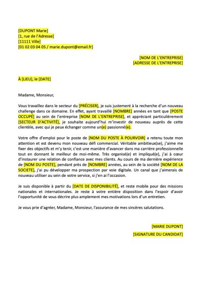 Lettre De Motivation Commercial Format Word Pdf