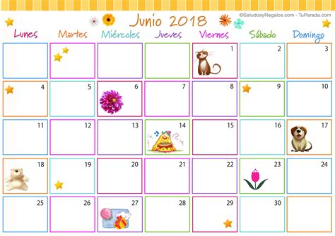 Calendario Multicolor Junio 2018 Calendario Multicolor 2018 Tarjetas