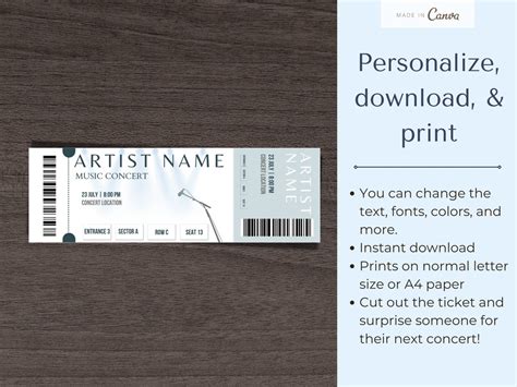 Editable Concert Ticket Template Personalized Concert Ticket Etsy Canada