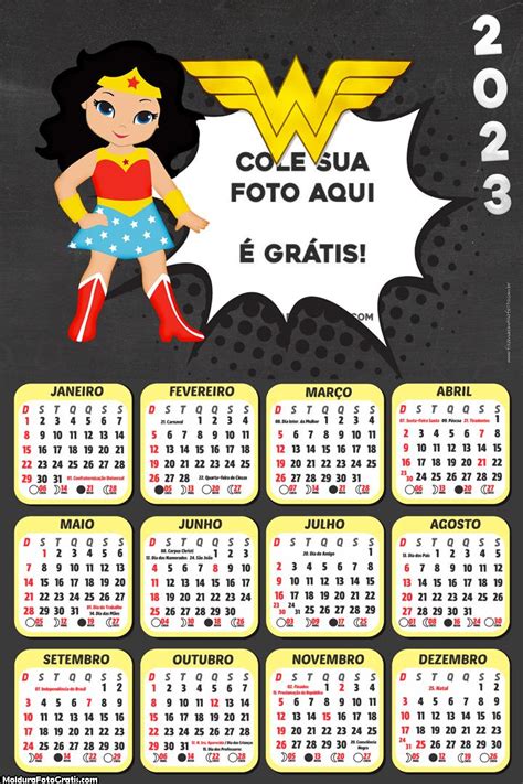 Calendário Mulher Maravilha Cute Desenho 2023 Foto Molduras