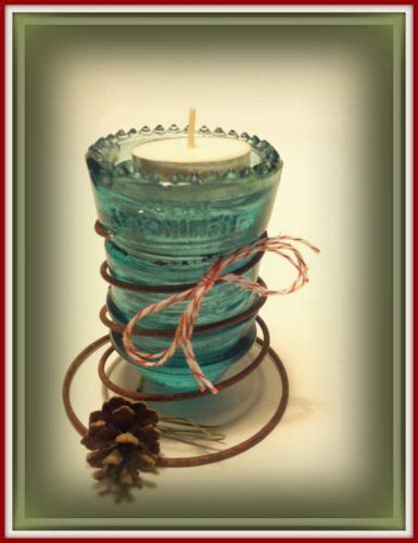 Tphh Upcycled Primitive Antique Glass Insulator Candle Holder Whss Lisa