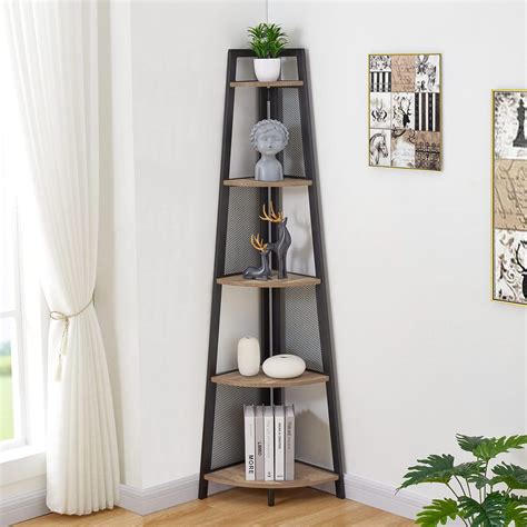 Buy Orri Rustic Corner Shelf Stand Industrial 5 Tier Tall Corner