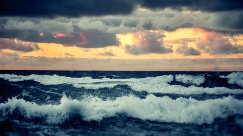 Horizon Waves Sunset Troubled Sea Waves Clouds Sea Wallpaper