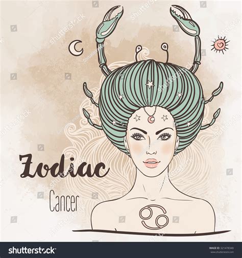 Zodiac Illustration Cancer Zodiac Sign Beautiful Stock Vector Royalty