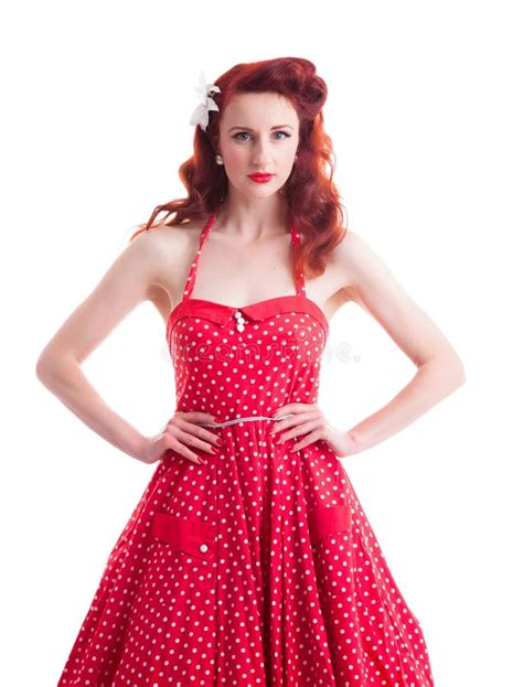 Beautiful Retro Pin Up Girl With Red Polka Dot Dress Stock Image