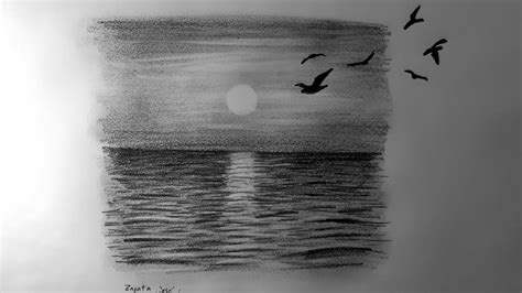 Dibujando Paisaje Atardecer A Lápiz Drawing Landscape Sunset In