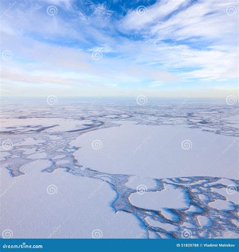 Winter Day Above Frozen Tundra Lakes Top View Stock Photo Image Of