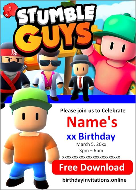 Stumble Guys Invitations Birthday Invitations